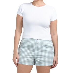 Women's White Tee and Green Checkered Shorts Set